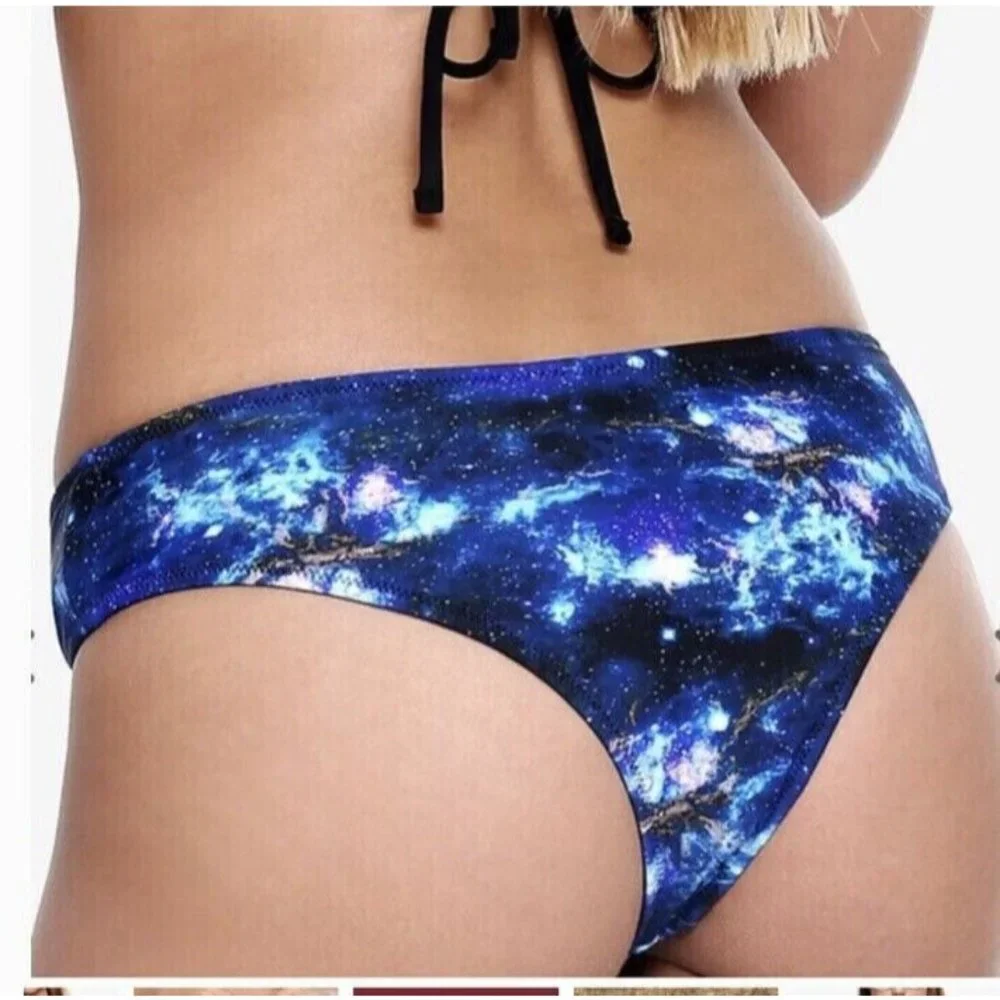 Hot Topic Galaxy Reversible Brazilian Swim Bikini Bottoms Large NWT‎